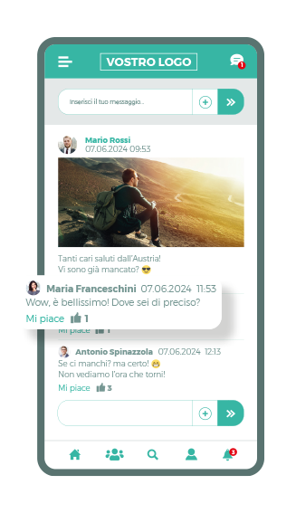 La schermata smartphone mostra l'aspetto della bacheca sull'intranet mobile app di lolyo