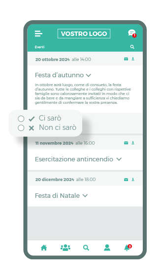 La schermata smartphone mostra come funzionano gli appuntamenti sull'intranet mobile app lolyo