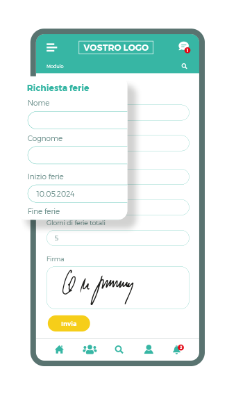 La schermata smartphone mostra come funzionano i moduli nell'intranet mobile app lolyo