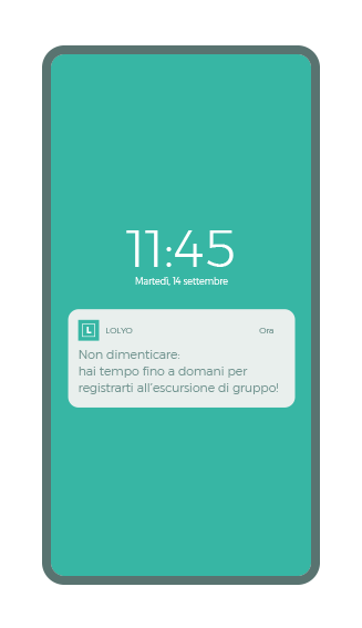 La schermata smartphone mostra come funzionano le notifiche push nell'intranet mobile app lolyo